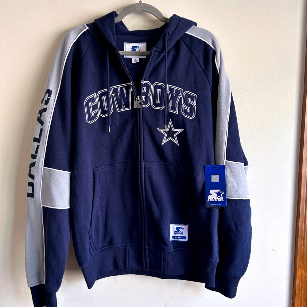 Starter Dallas Cowboys NFL Hoodie Mens M Navy Blue Zip Jacket Football dadcore